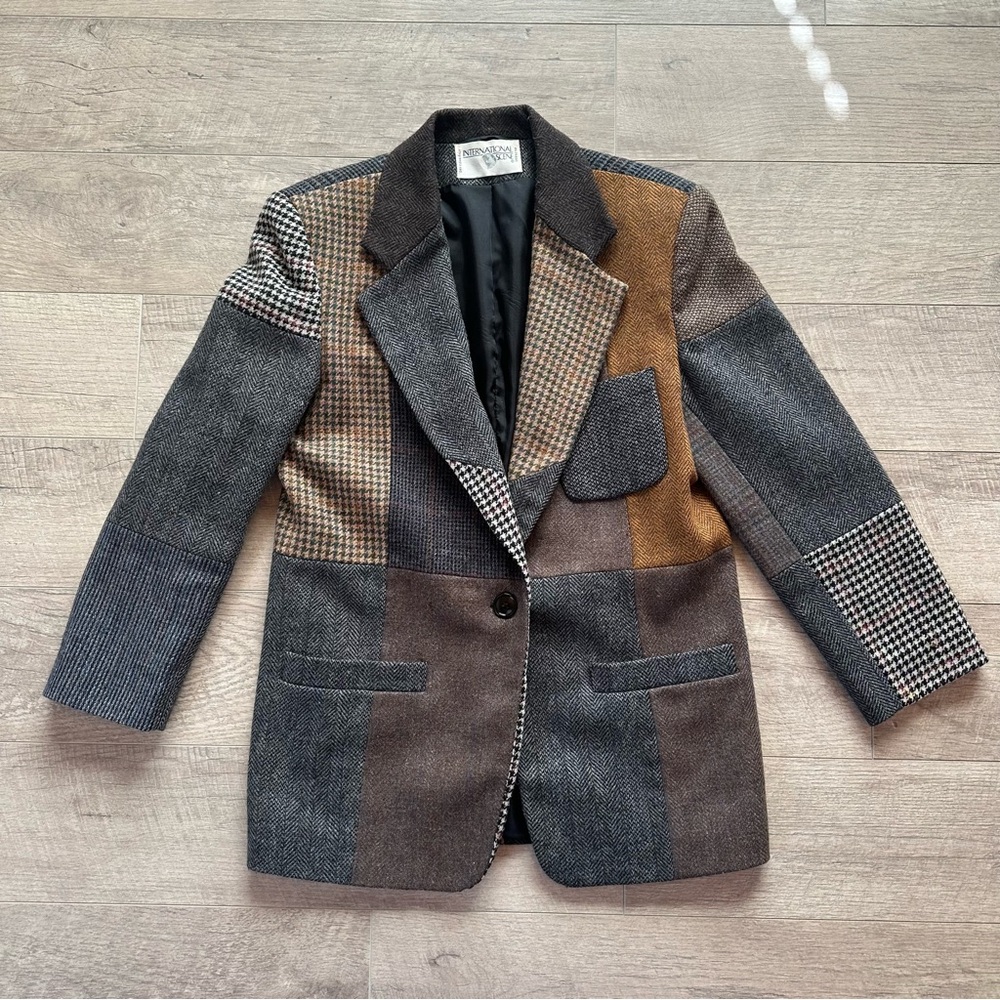 Patchwork Tailored Blazer in Brown & Gray by Antonio Melani